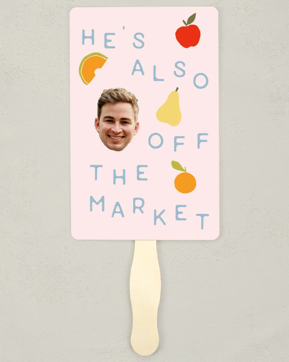 This is a 5" x 7⅞" Bachelorette Party Thank You Card called She's Off the Market printed in full color on Premium Smooth paper
