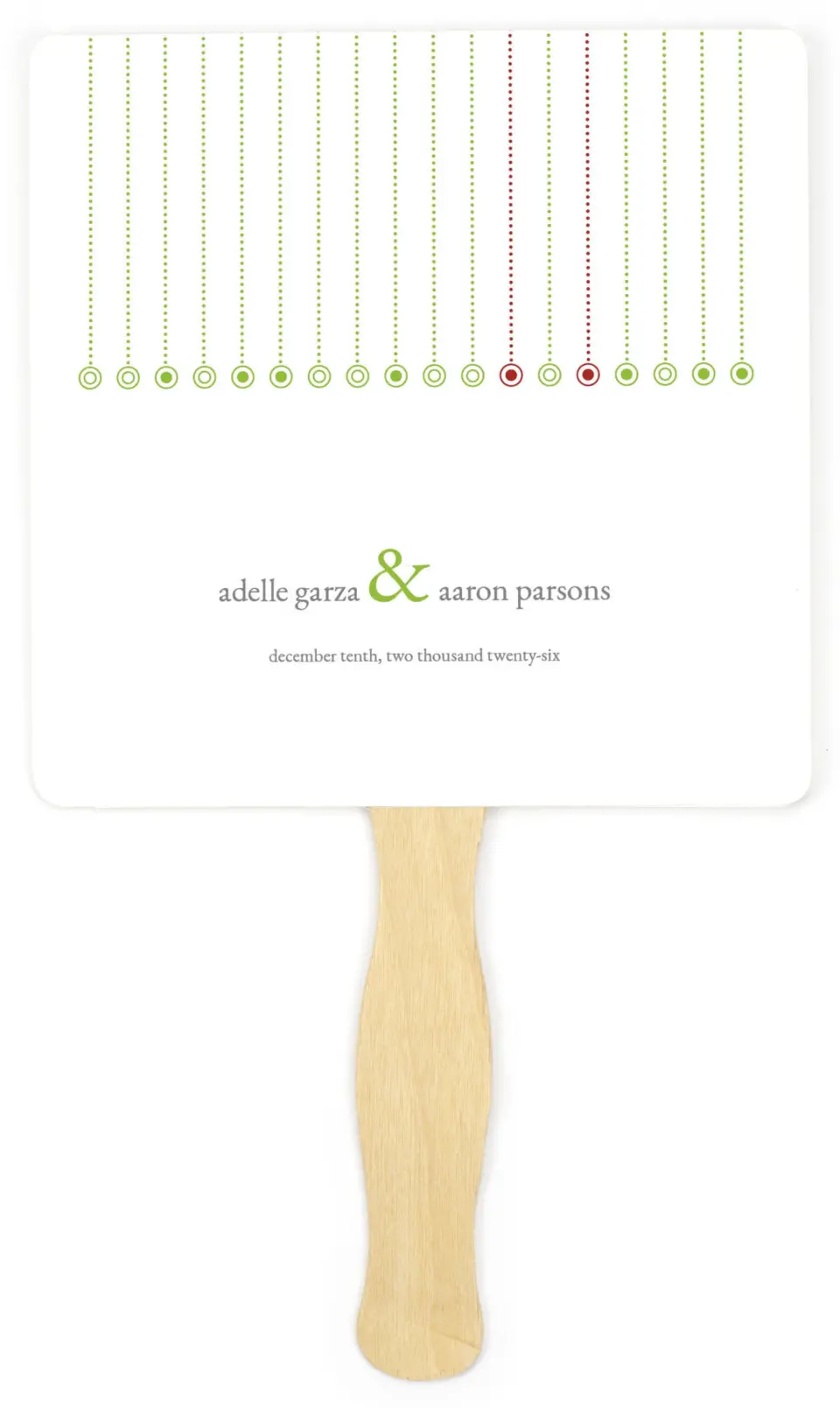 This is a 6¼" x 6¼" Wedding Program Fan called Ornament Stripe printed in full color on Premium Smooth paper