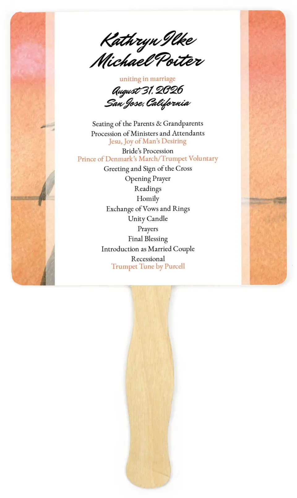 This is a 6¼" x 6¼" Wedding Program Fan called Island Oasis printed in full color on Premium Smooth paper