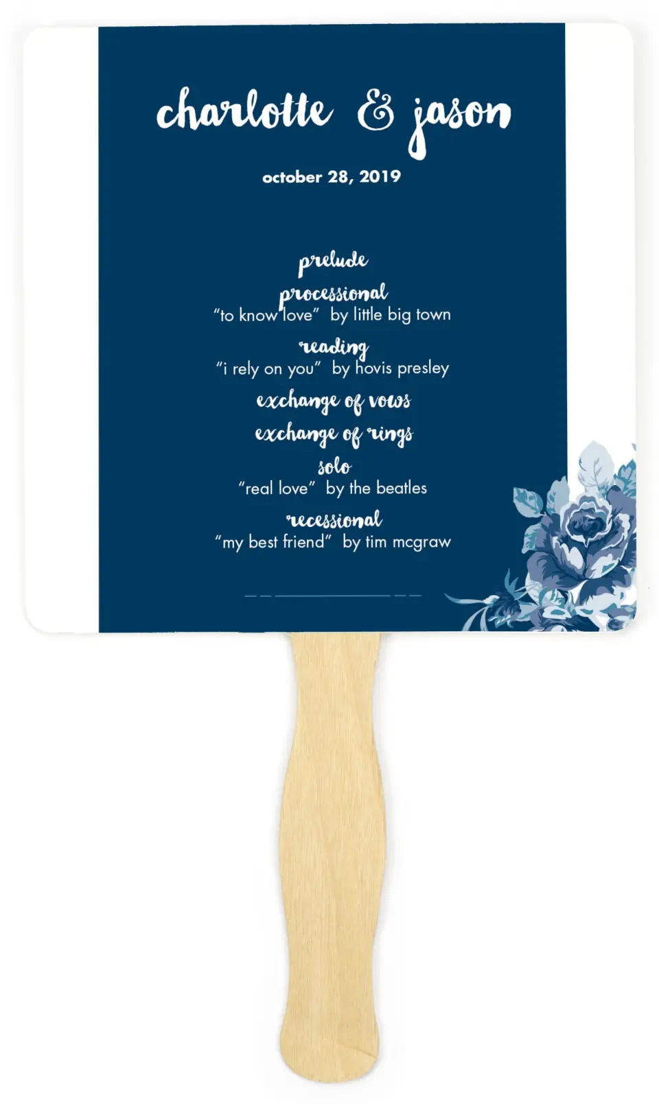 This is a 6¼" x 6¼" Wedding Program Fan called Winsome Bouquet printed in full color on Premium Smooth paper
