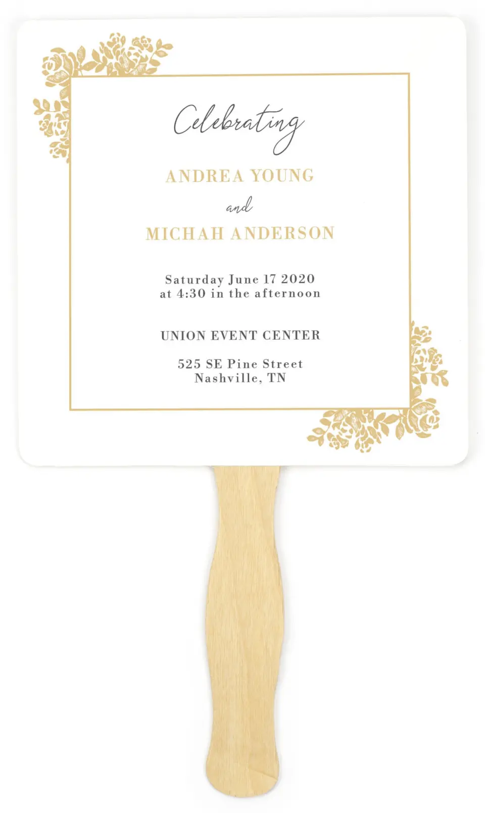 This is a 6¼" x 6¼" Wedding Program Fan called Etched Elegance printed in full color on Premium Smooth paper