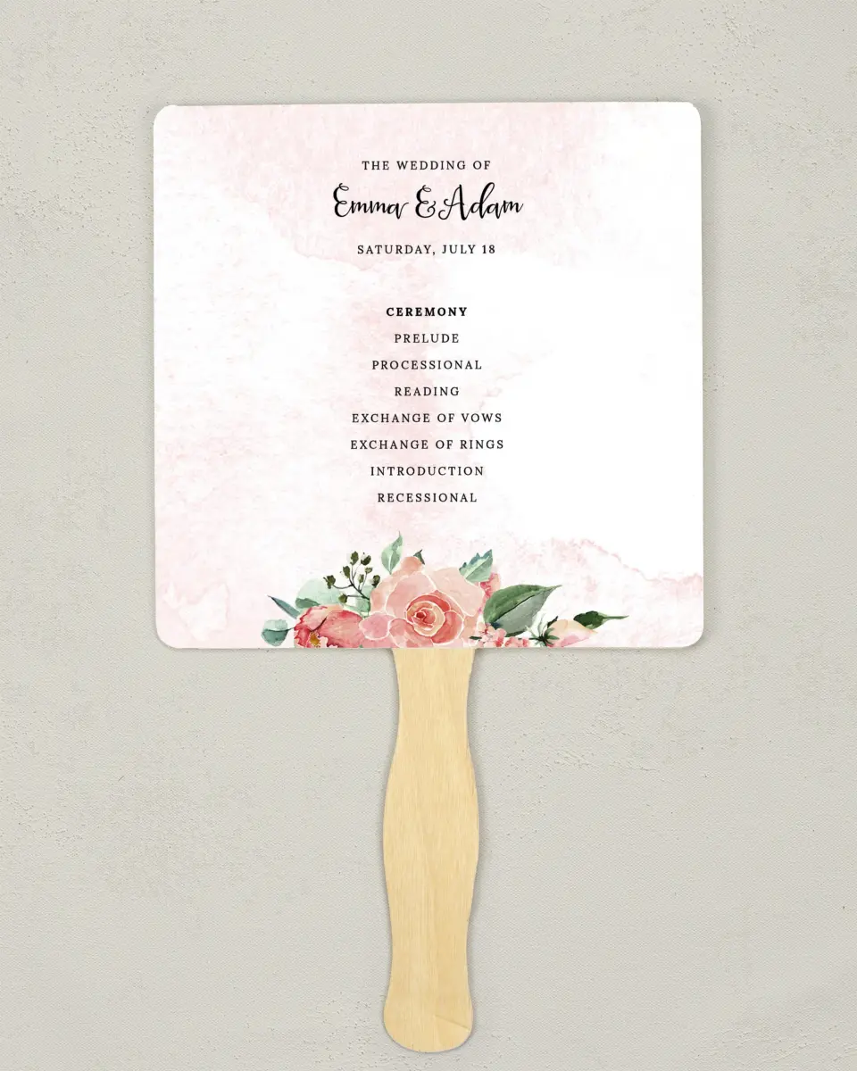 This is a 6¼" x 6¼" Wedding Program Fan called Enchanted Crown printed in full color on Premium Smooth paper