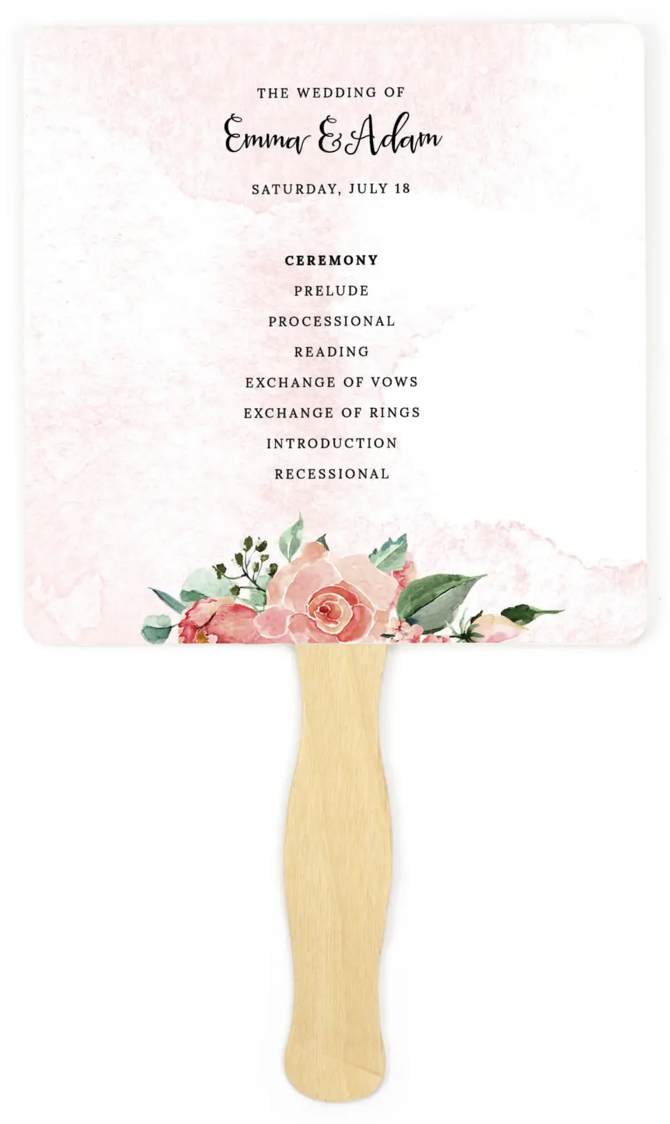 This is a 6¼" x 6¼" Wedding Program Fan called Enchanted Crown printed in full color on Premium Smooth paper