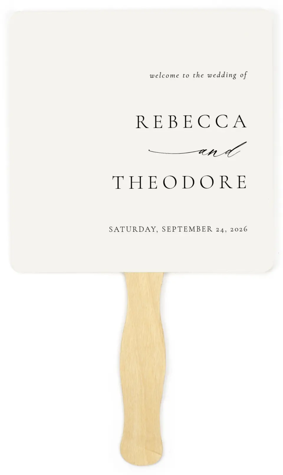 This is a 6¼" x 6¼" Wedding Program Fan called Simply Elegant printed in full color on Premium Smooth paper