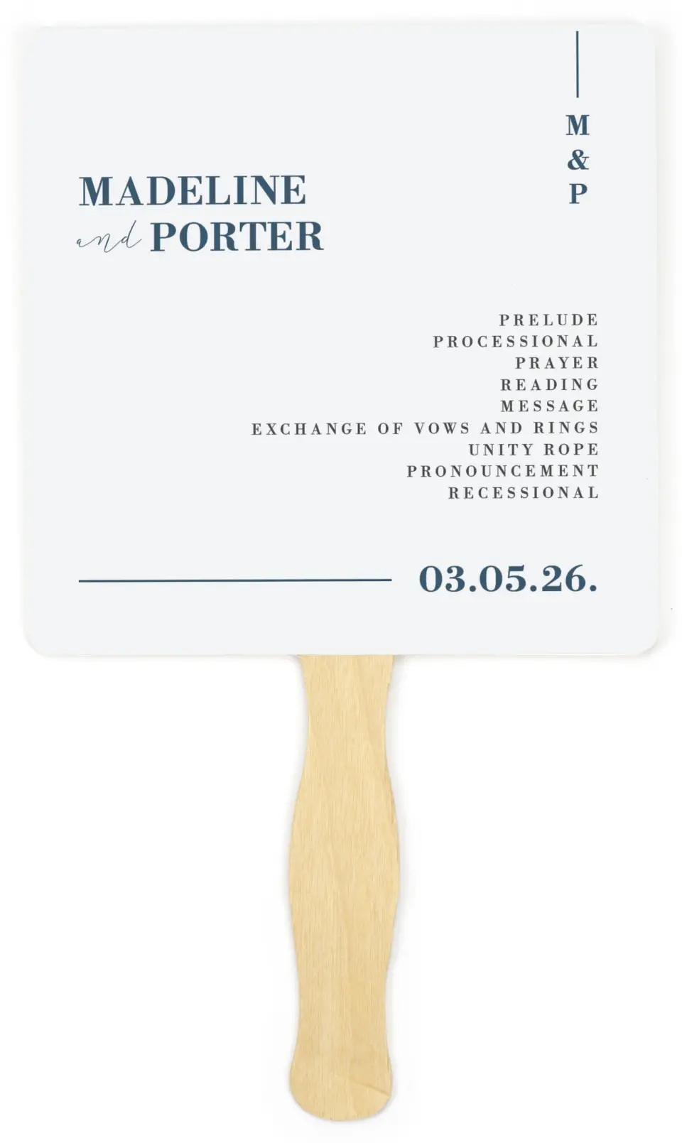 This is a 6¼" x 6¼" Wedding Program Fan called For Eternity printed in full color on Premium Smooth paper
