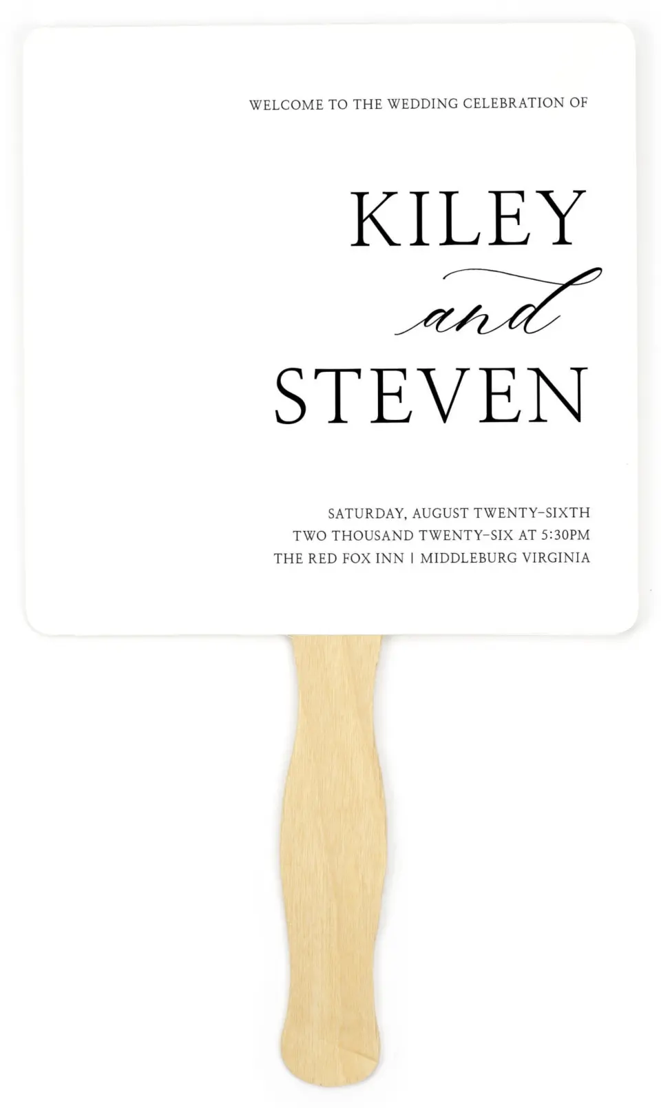 This is a 6¼" x 6¼" Wedding Program Fan called Bold Composition printed in full color on Premium Smooth paper