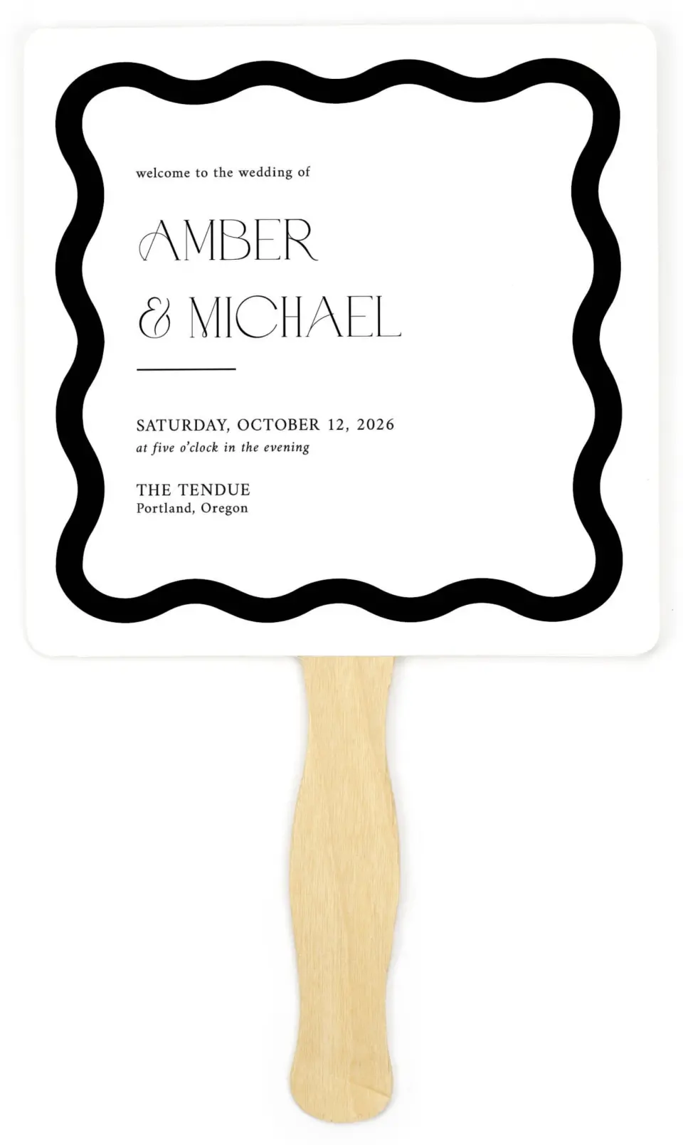 This is a 6¼" x 6¼" Wedding Program Fan called The Amber printed in full color on Premium Smooth paper