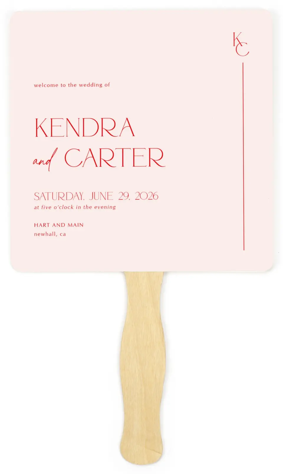 This is a 6¼" x 6¼" Wedding Program Fan called Initial Unity printed in full color on Premium Smooth paper
