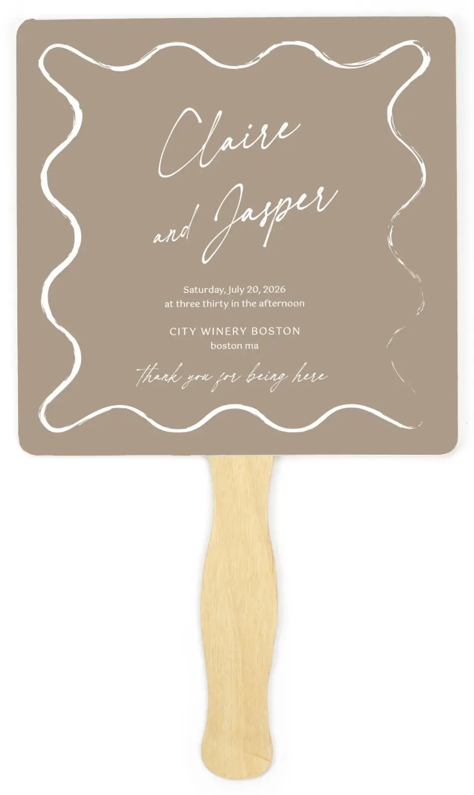 This is a 6¼" x 6¼" Wedding Program Fan called Romantic Sketch printed in full color on Premium Smooth paper