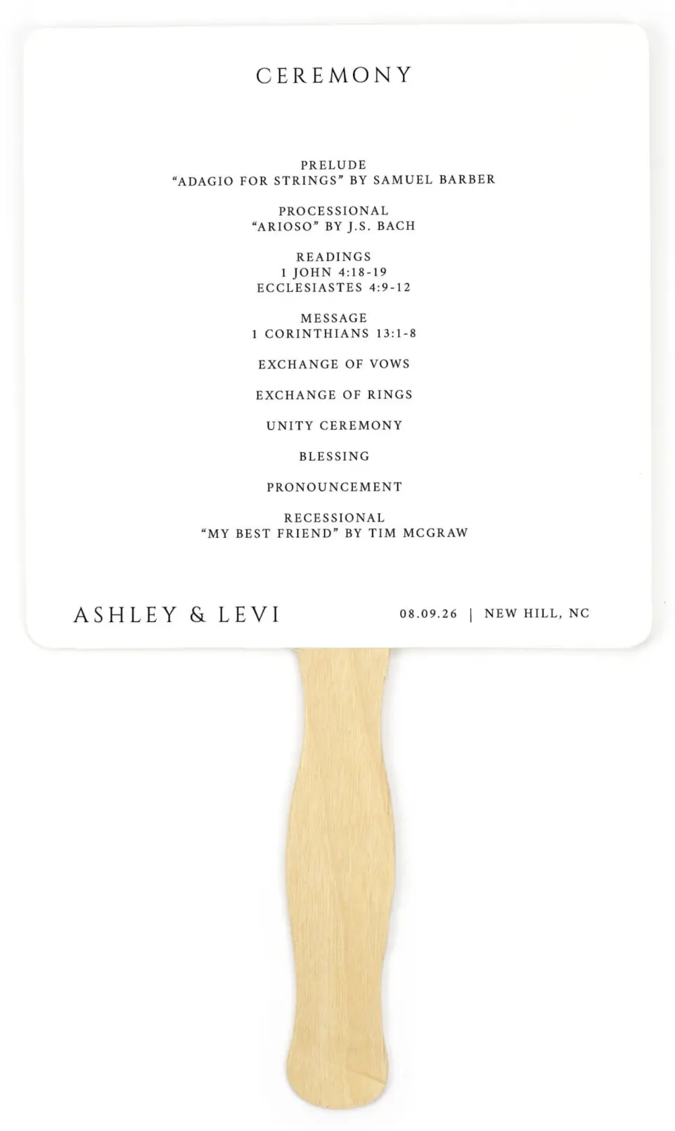 This is a 6¼" x 6¼" Wedding Program Fan called Classic Romance printed in full color on Premium Smooth paper