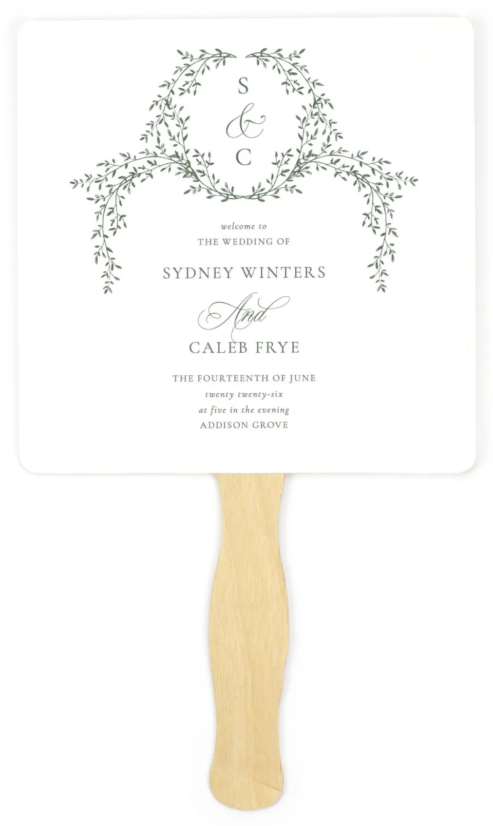 This is a 6¼" x 6¼" Wedding Program Fan called Elegant Frame printed in full color on Premium Smooth paper