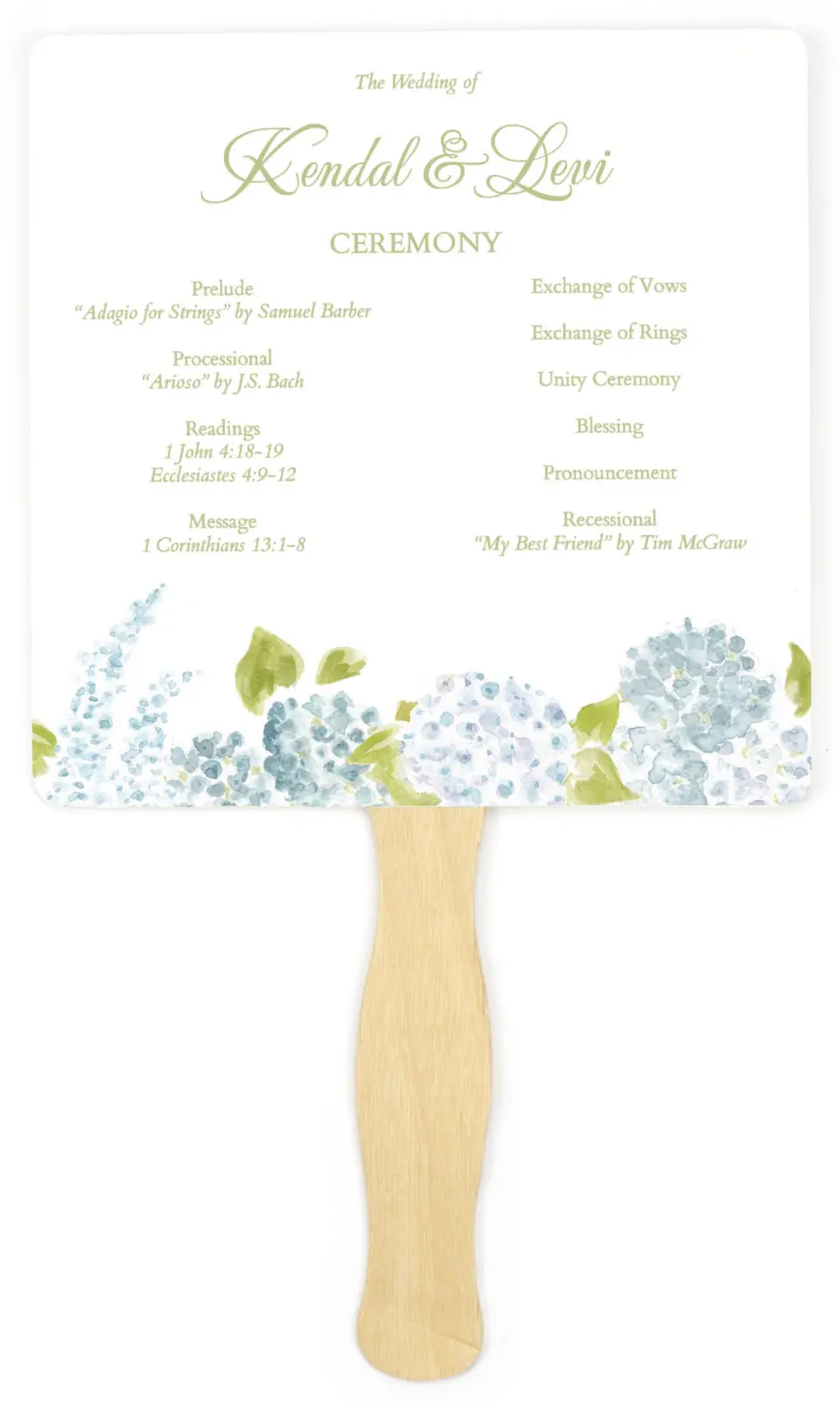 This is a 6¼" x 6¼" Wedding Program Fan called Southern Belle printed in full color on Premium Smooth paper