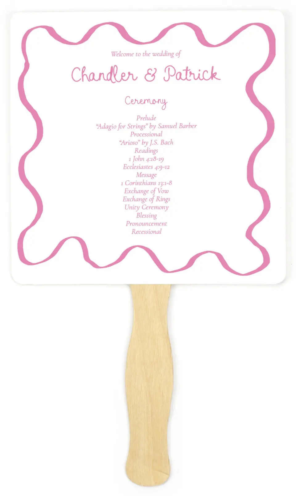 This is a 6¼" x 6¼" Wedding Program Fan called Swan Love printed in full color on Premium Smooth paper