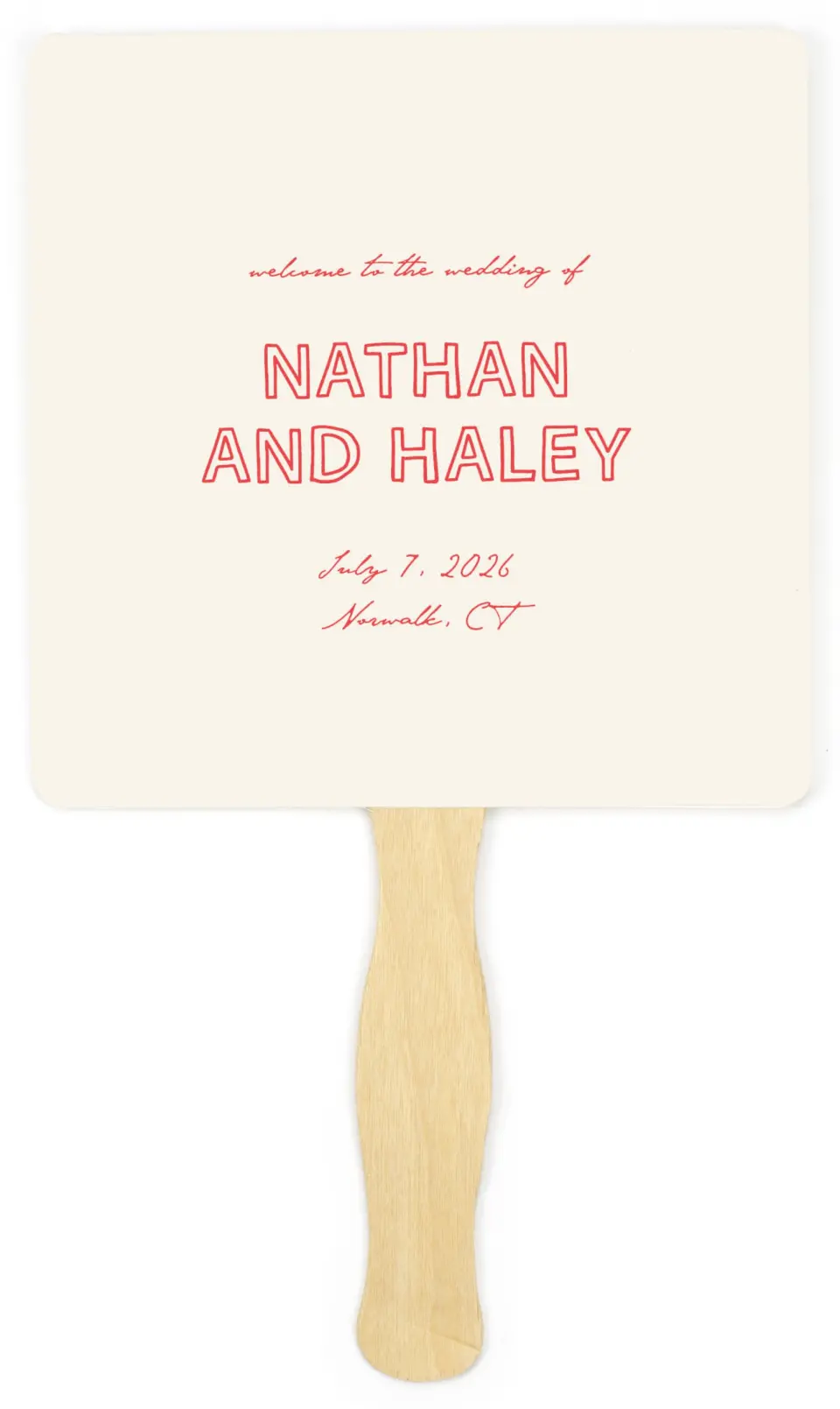 This is a 6¼" x 6¼" Wedding Program Fan called Bold & Bright printed in full color on Premium Smooth paper