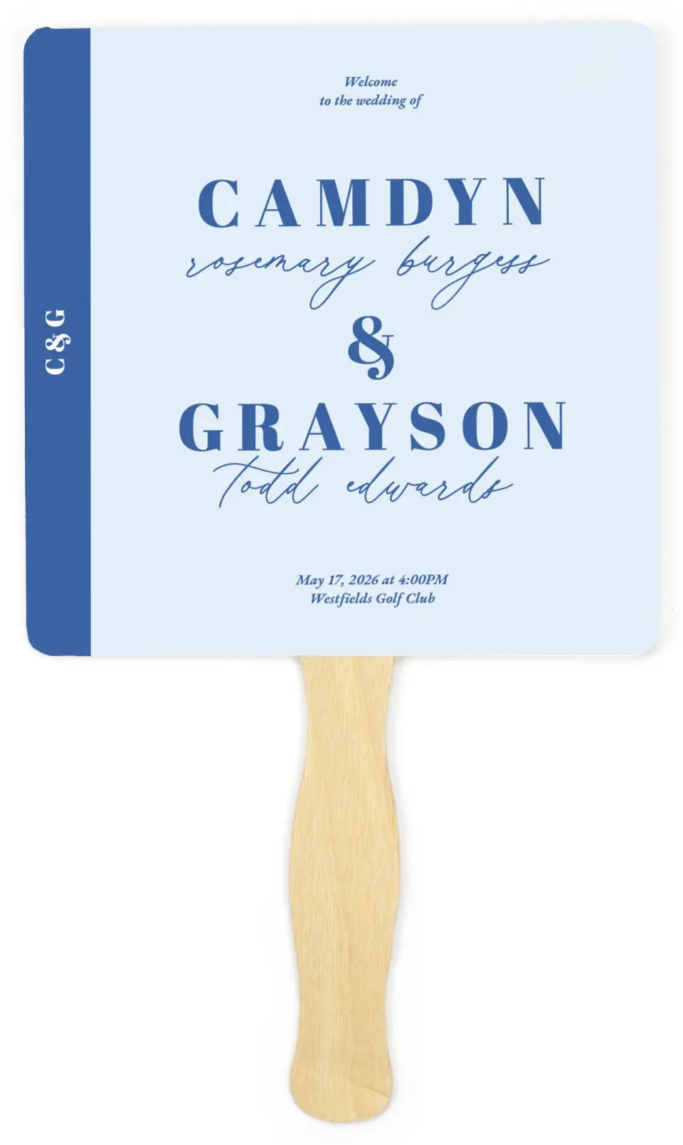 This is a 6¼" x 6¼" Wedding Program Fan called Forever and Ever printed in full color on Premium Smooth paper