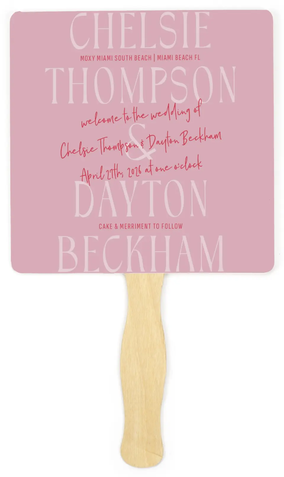 This is a 6¼" x 6¼" Wedding Program Fan called Lovey-Dovey printed in full color on Premium Smooth paper