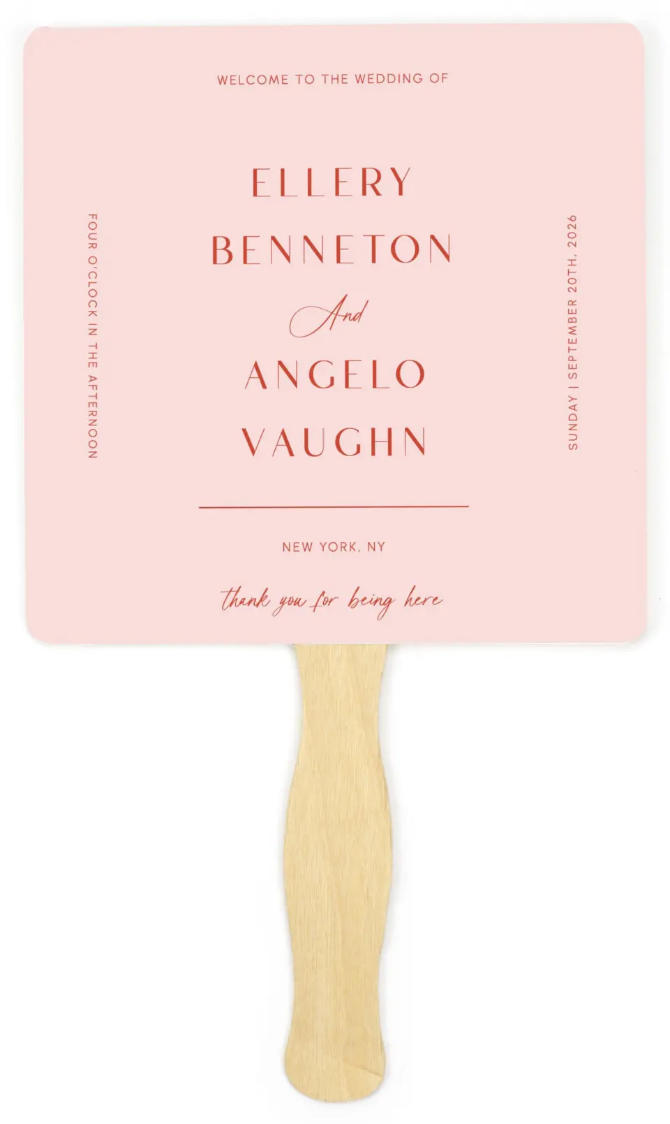 This is a 6¼" x 6¼" Wedding Program Fan called Boathouse Bliss printed in full color on Premium Smooth paper