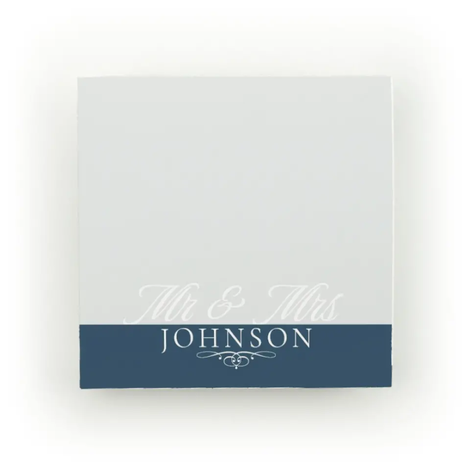 This is a 3" x 3" Post-it Note called Marvelous Mr. & Mrs. printed in full color
