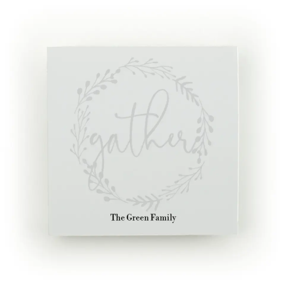 This is a 3" x 3" Post-it Note called We Gather printed in full color