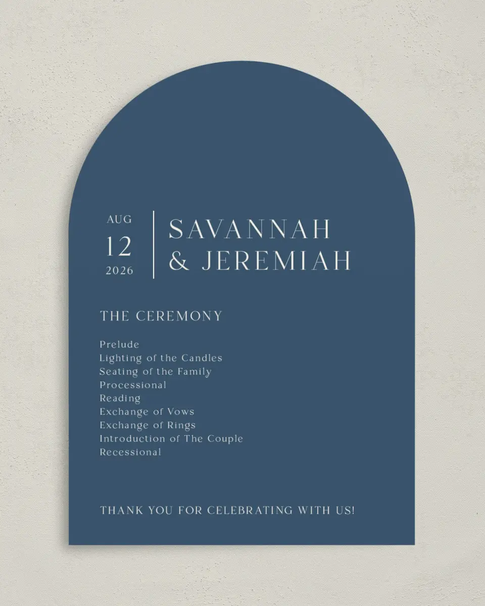 This is a 5" x 7" Arch Wedding Program called The Savannah printed in full color on Premium Smooth paper