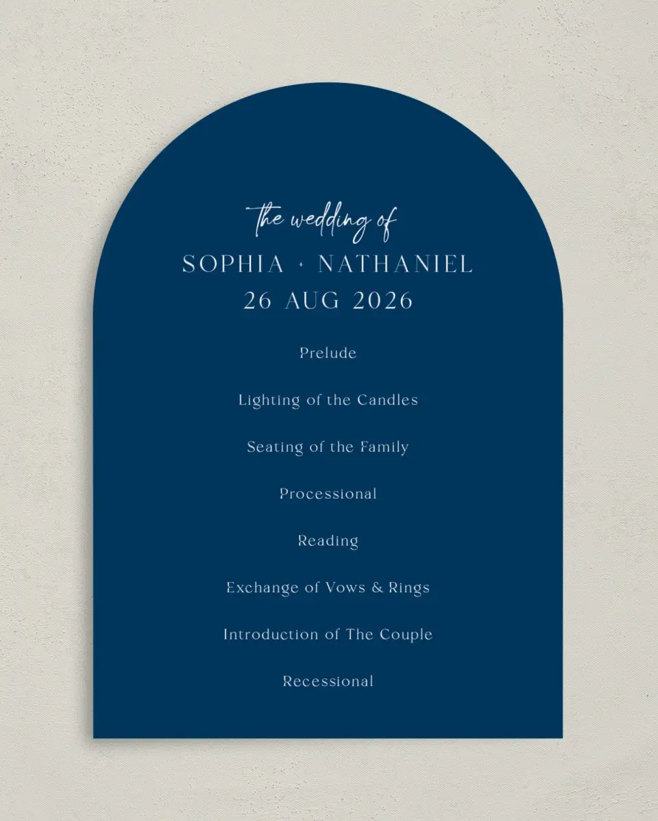 This is a 5" x 7" Arch Wedding Program called The Sophia printed in full color on Premium Smooth paper
