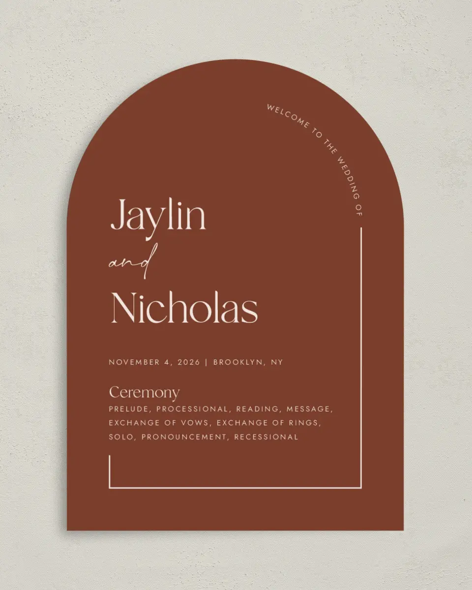 This is a 5" x 7" Arch Wedding Program called The Jaylin printed in full color on Premium Smooth paper