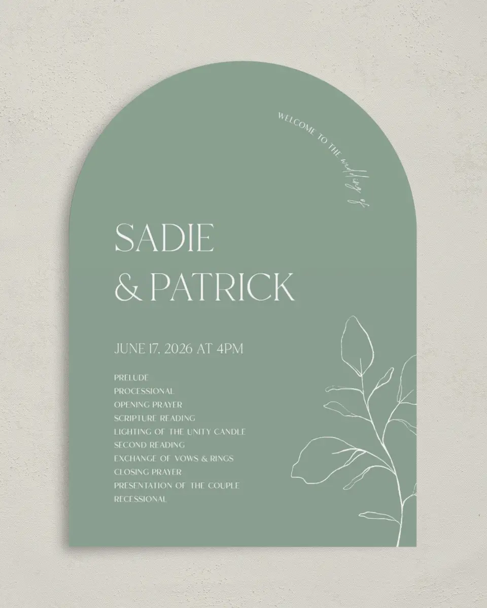 This is a 5" x 7" Arch Wedding Program called The Sadie printed in full color on Premium Smooth paper