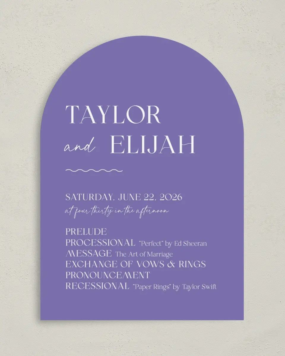 This is a 5" x 7" Arch Wedding Program called The Christina printed in full color on Premium Smooth paper