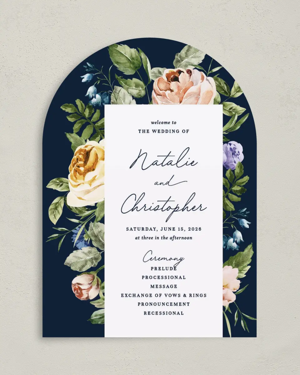 This is a 5" x 7" Arch Wedding Program called The Natalie printed in full color on Premium Smooth paper