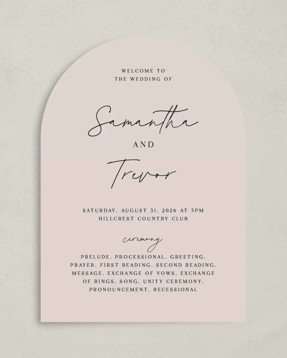 This is a 5" x 7" Arch Wedding Program called The Samantha printed in full color on Premium Smooth paper