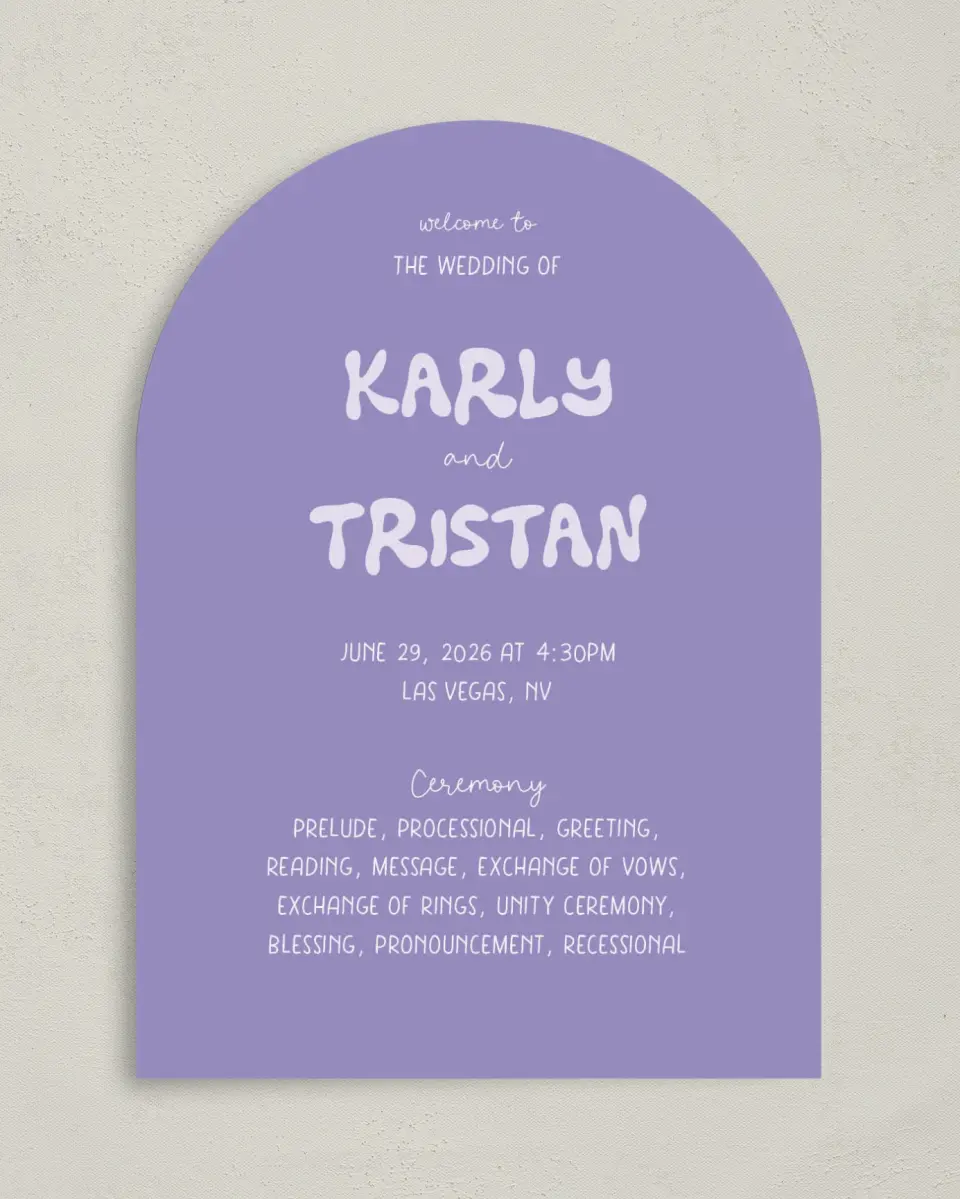This is a 5" x 7" Arch Wedding Program called The Karly printed in full color on Premium Smooth paper