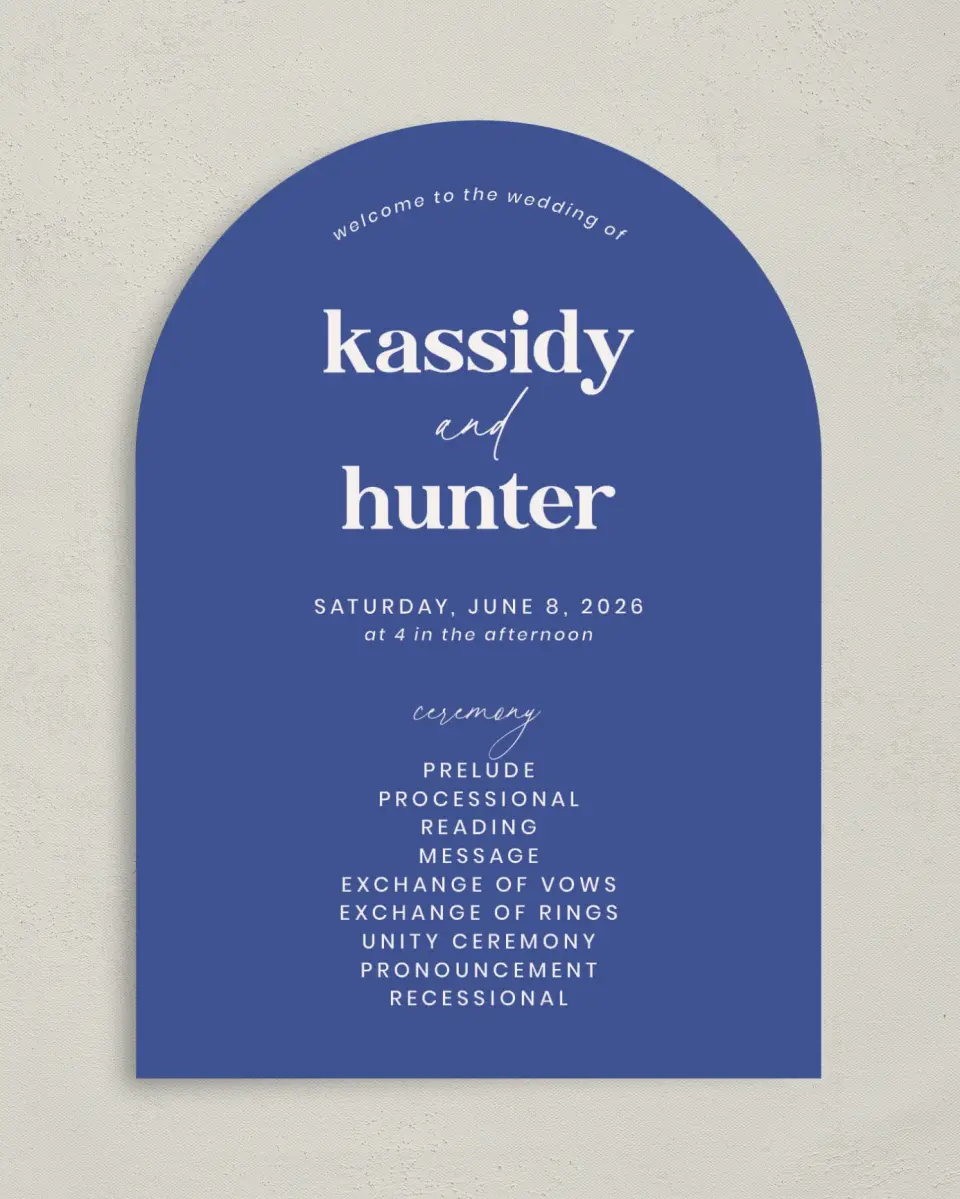 This is a 5" x 7" Arch Wedding Program called The Kassidy printed in full color on Premium Smooth paper