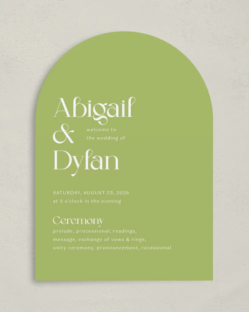 This is a 5" x 7" Arch Wedding Program called The Abigail printed in full color on Premium Smooth paper