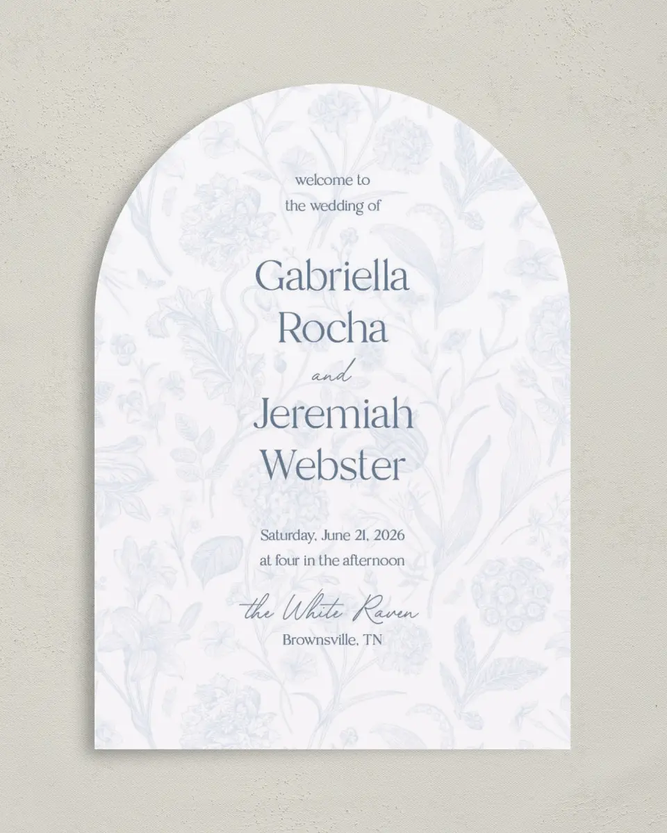 This is a 5" x 7" Arch Wedding Program called The Gabriella printed in full color on Premium Smooth paper