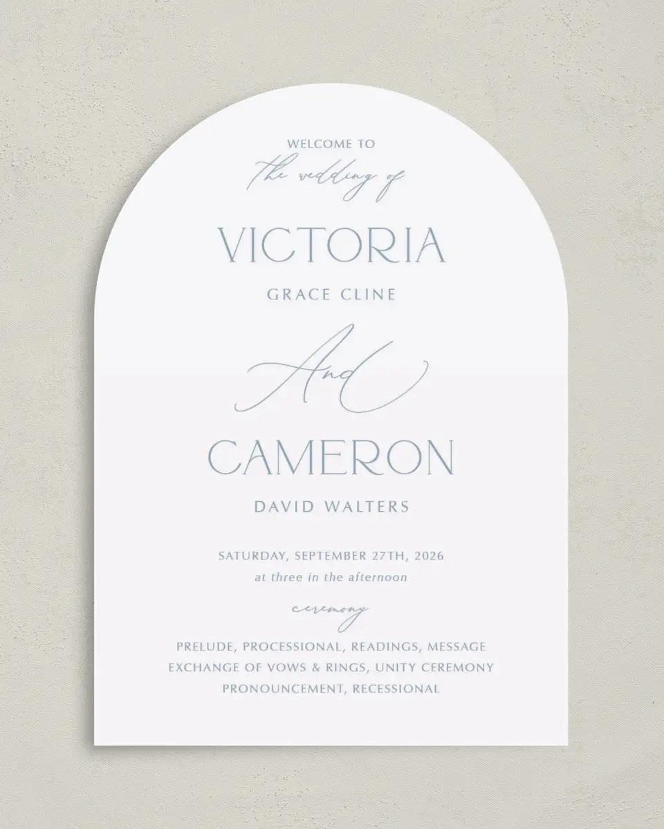 This is a 5" x 7" Arch Wedding Program called The Victoria printed in full color on Premium Smooth paper