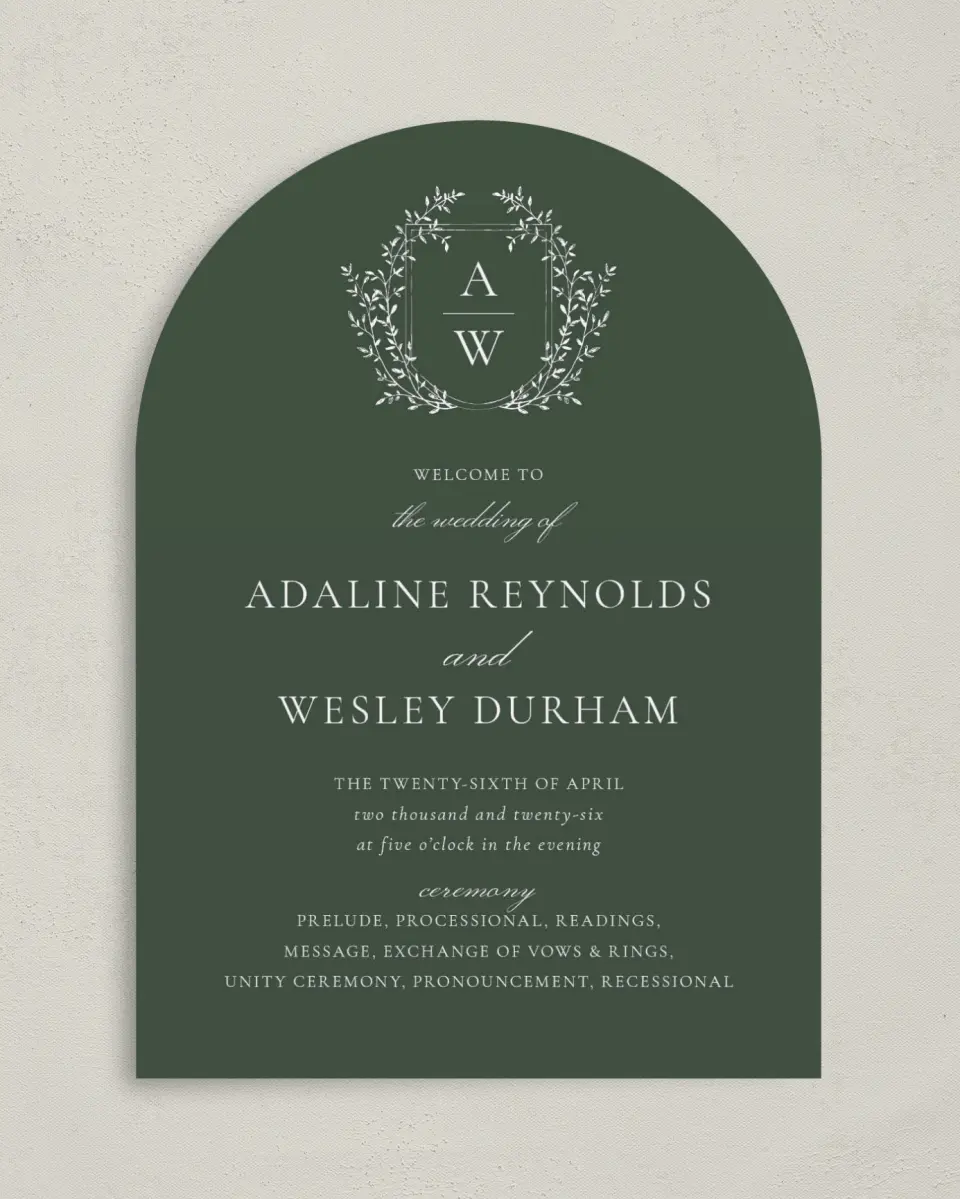 This is a 5" x 7" Arch Wedding Program called The Adaline printed in full color on Premium Smooth paper