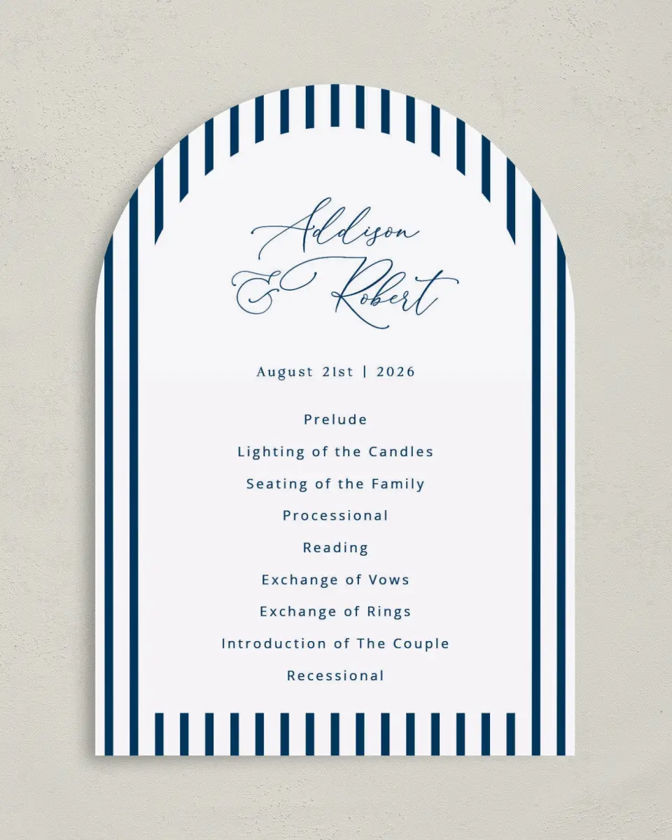 This is a 5" x 7" Arch Wedding Program called The Addison printed in full color on Premium Smooth paper