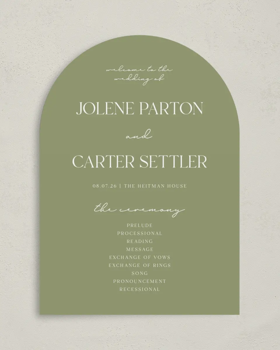 This is a 5" x 7" Arch Wedding Program called The Jolene printed in full color on Premium Smooth paper