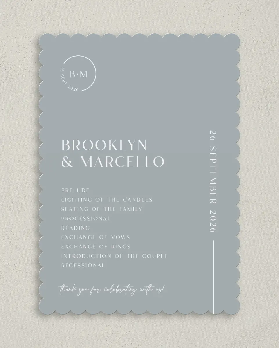 This is a 5" x 7" Wavy Wedding Program called The Brooklyn printed in full color on Premium Smooth paper