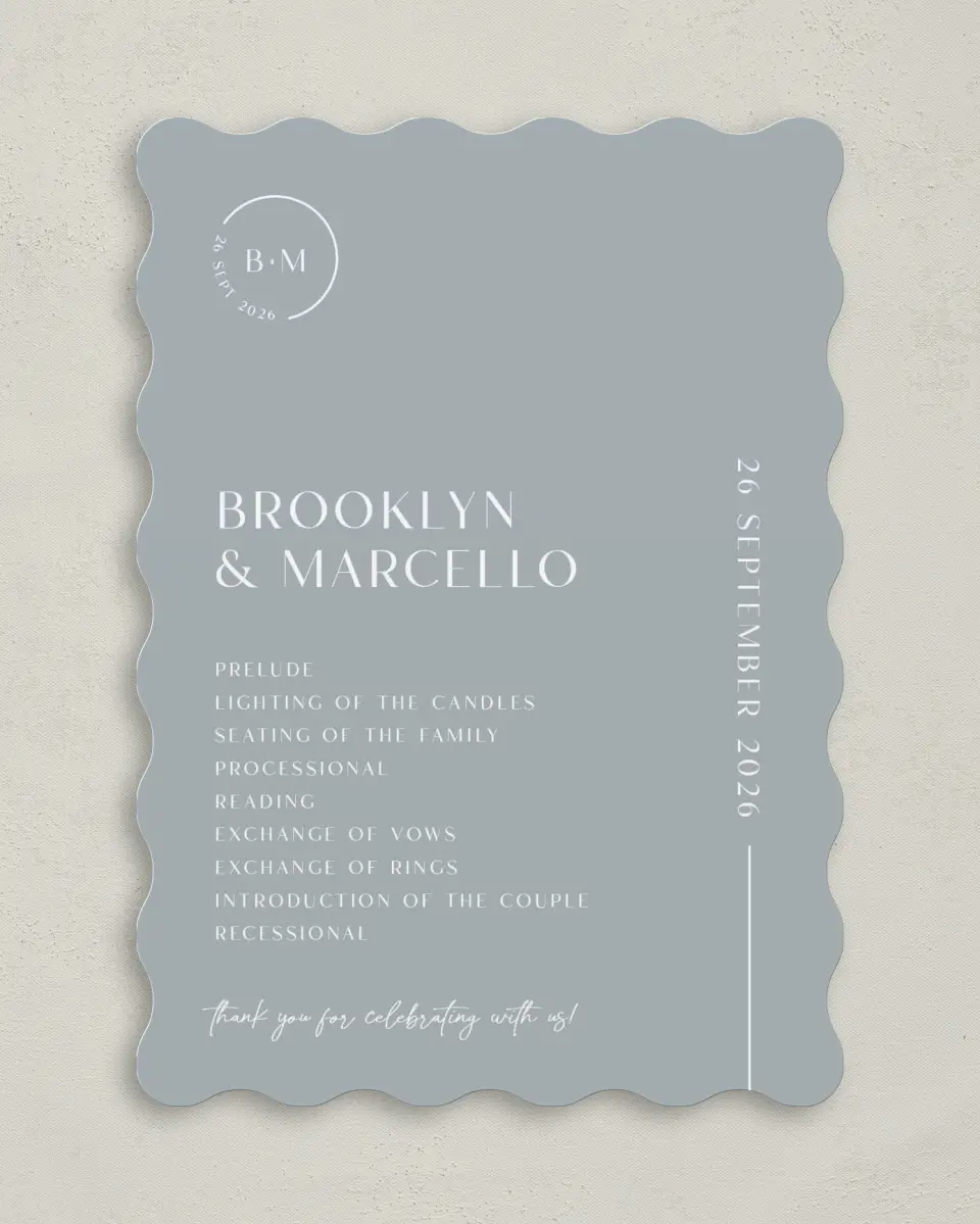 This is a 5" x 7" Wavy Wedding Program called The Brooklyn printed in full color on Premium Smooth paper