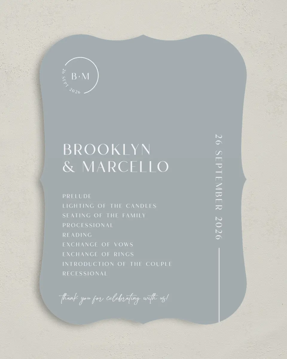 This is a 5" x 7" Wavy Wedding Program called The Brooklyn printed in full color on Premium Smooth paper