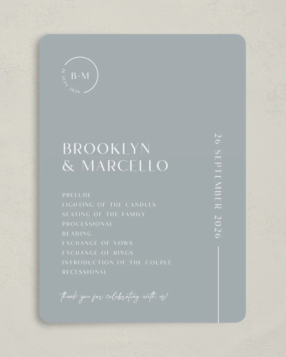 This is a 5" x 7" Wavy Wedding Program called The Brooklyn printed in full color on Premium Smooth paper