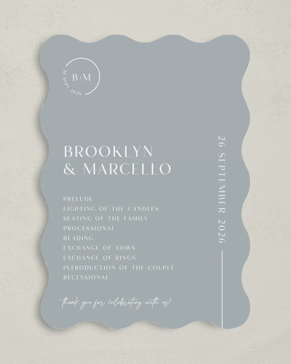 This is a 5" x 7" Wavy Wedding Program called The Brooklyn printed in full color on Premium Smooth paper
