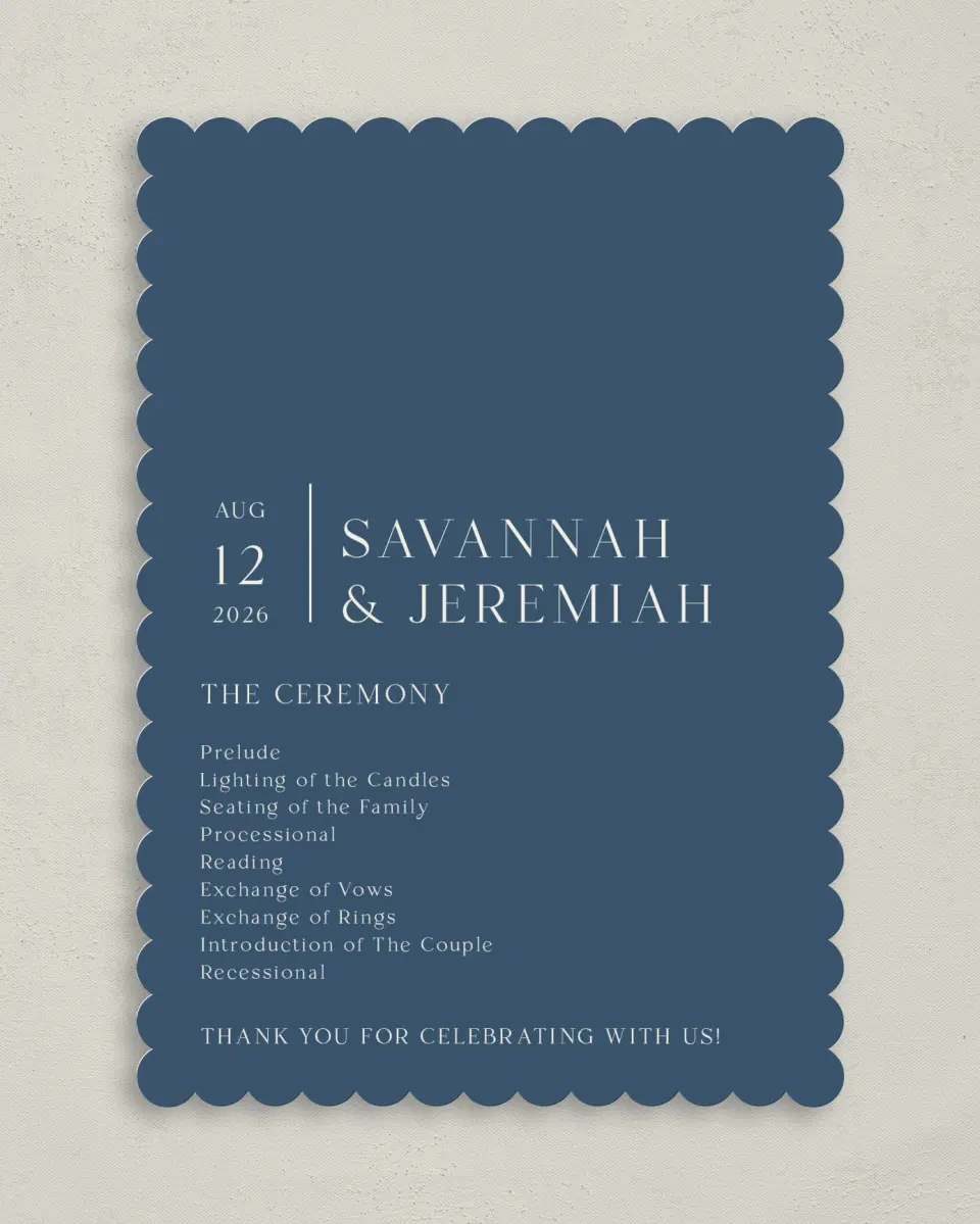 This is a 5" x 7" Wavy Wedding Program called The Savannah printed in full color on Premium Smooth paper