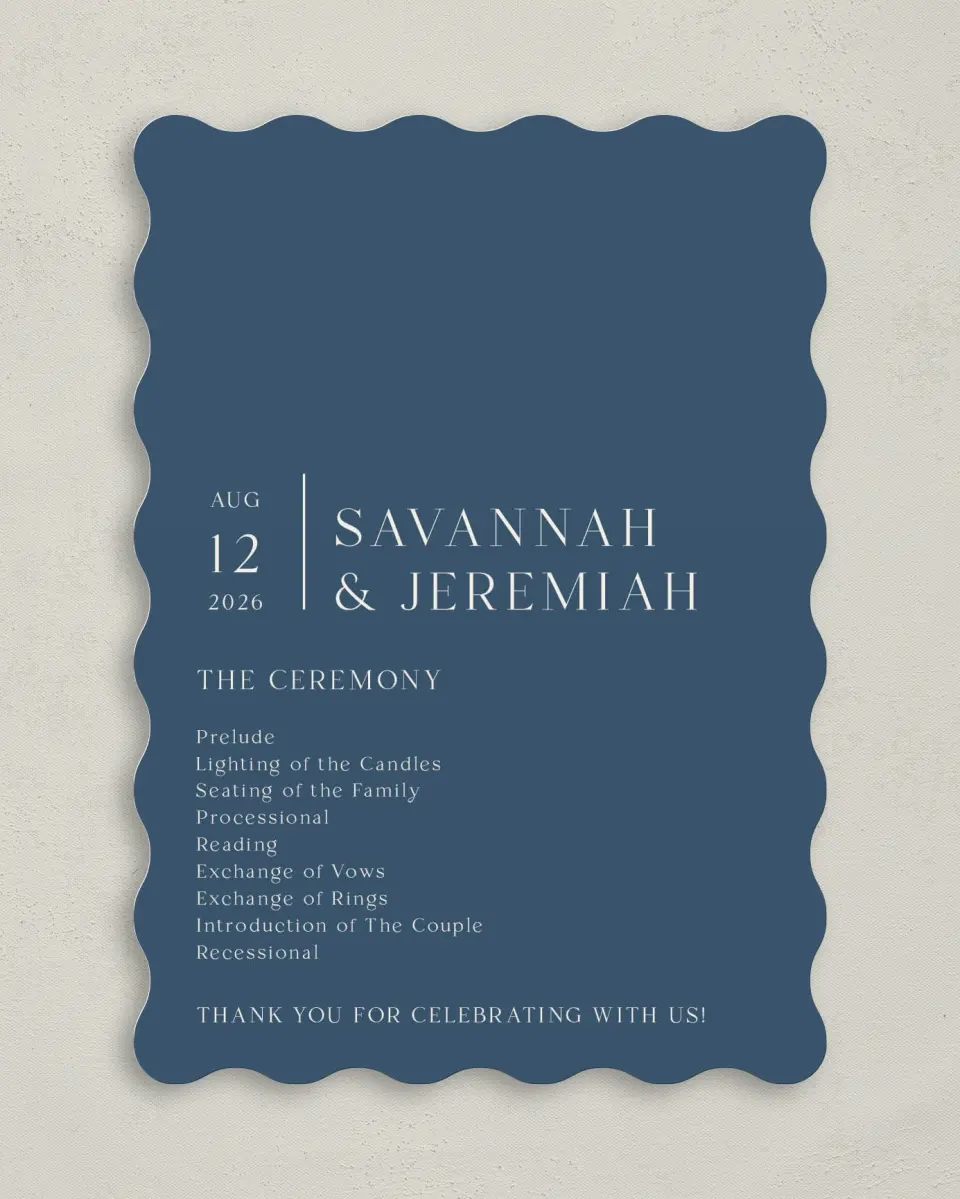 This is a 5" x 7" Wavy Wedding Program called The Savannah printed in full color on Premium Smooth paper