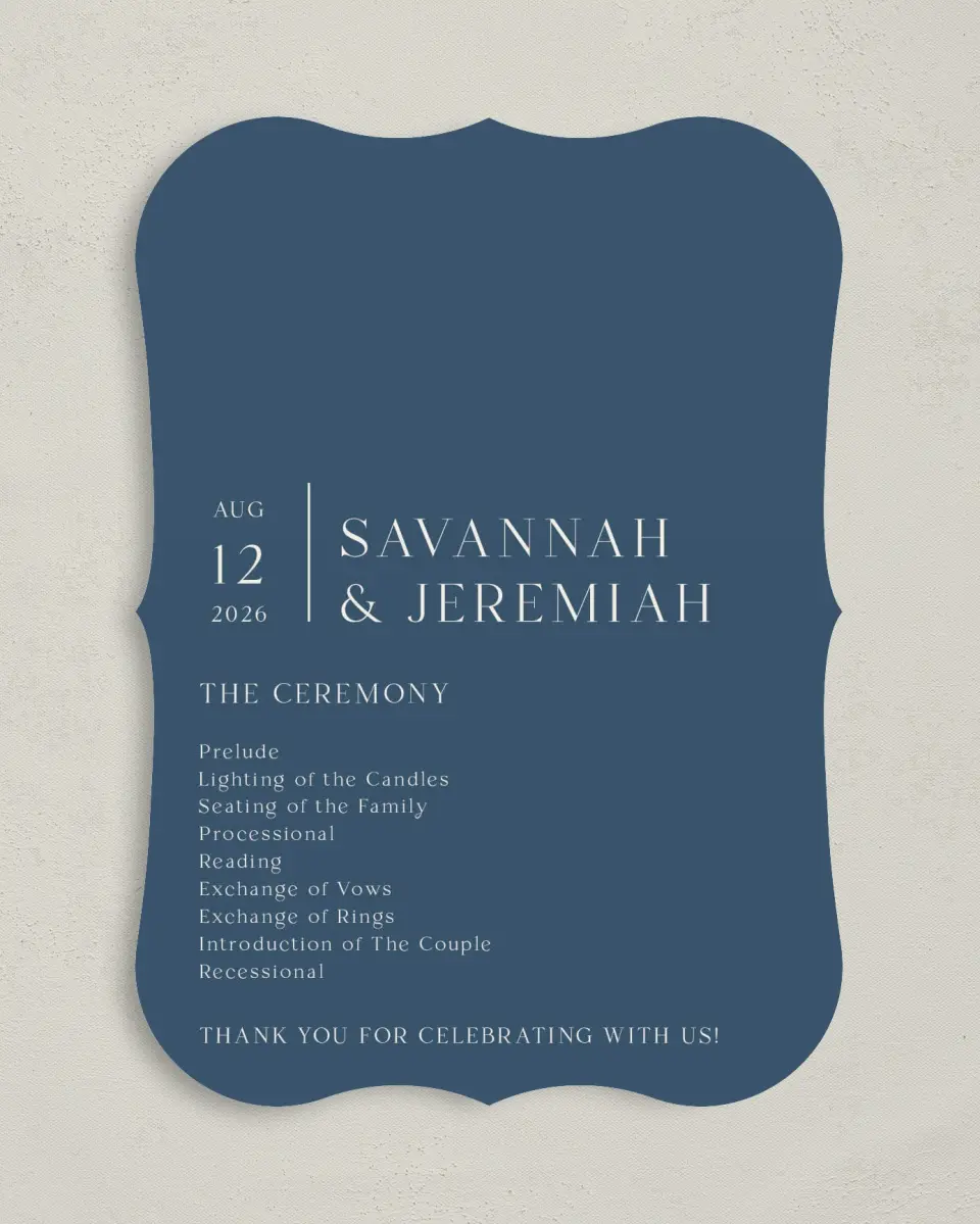 This is a 5" x 7" Wavy Wedding Program called The Savannah printed in full color on Premium Smooth paper