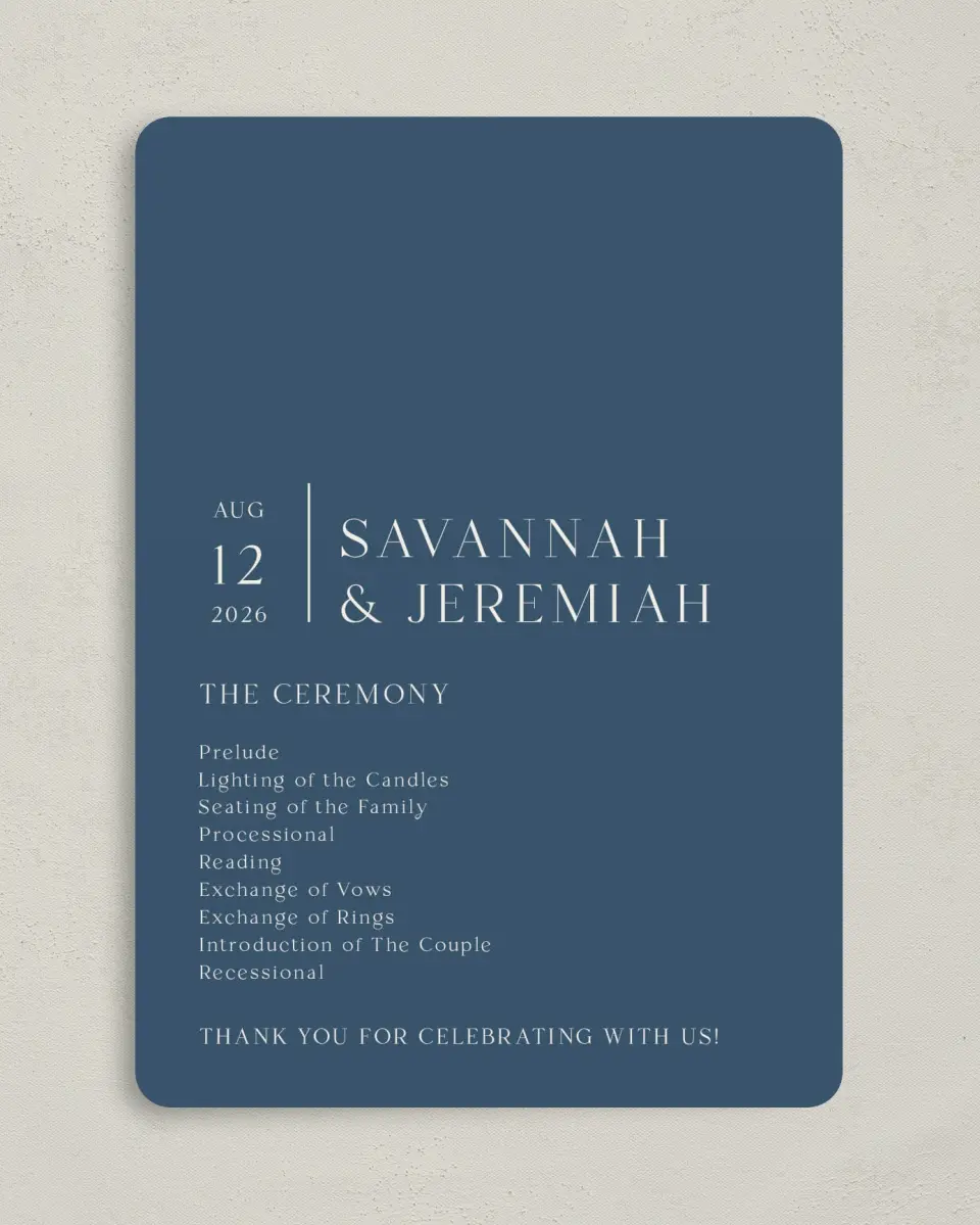 This is a 5" x 7" Wavy Wedding Program called The Savannah printed in full color on Premium Smooth paper