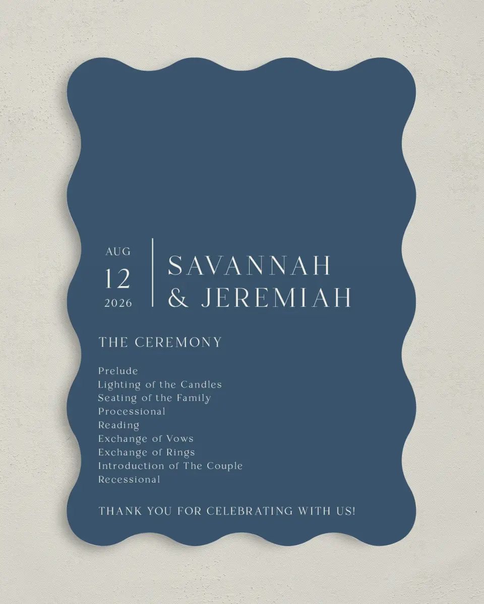 This is a 5" x 7" Wavy Wedding Program called The Savannah printed in full color on Premium Smooth paper