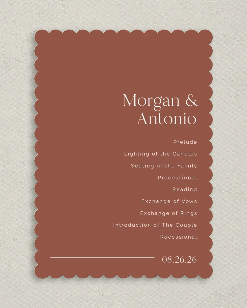 This is a 5" x 7" Wavy Wedding Program called The Morgan printed in full color on Premium Smooth paper