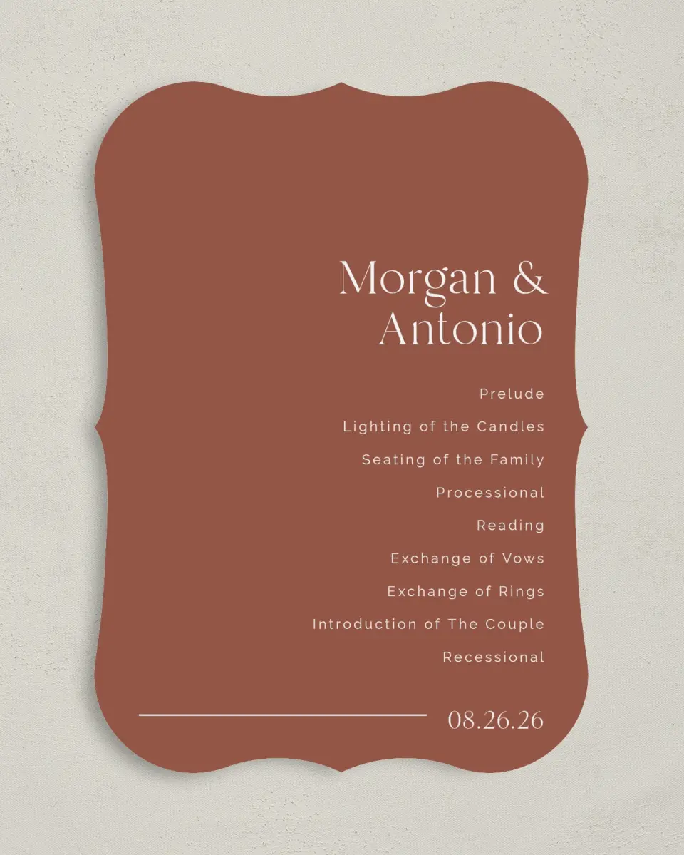 This is a 5" x 7" Wavy Wedding Program called The Morgan printed in full color on Premium Smooth paper